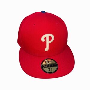 NEW New Era Philadelphia Phillies 7 3/8 58.7cm 59FIFTY Fitted Baseball Cap Red